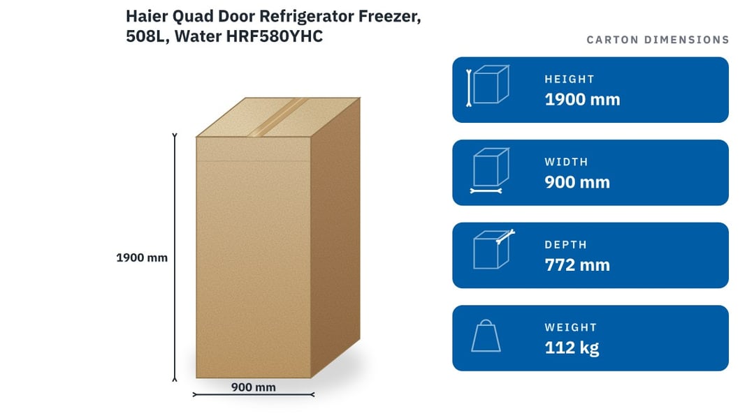Haier Quad Door Refrigerator Freezer, 508L, Water HRF580YHC