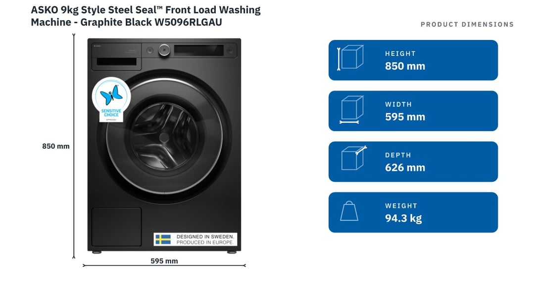 ASKO 9kg Style Steel Seal™ Front Load Washing Machine - Graphite Black W5096RLGAU