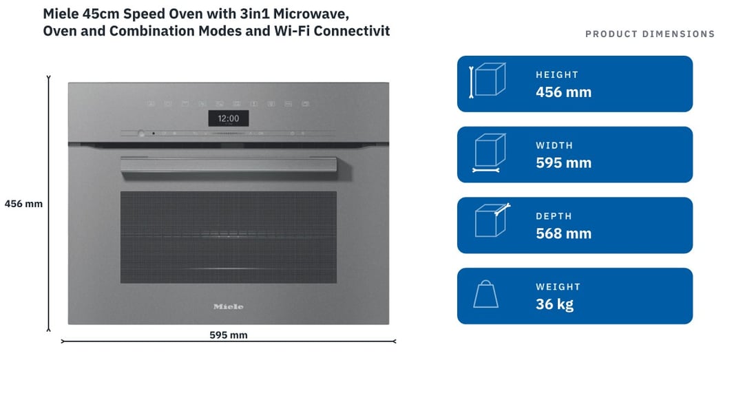 Miele 45cm Speed Oven with 3in1 Microwave, Oven and Combination Modes and Wi-Fi Connectivity Graphite Grey H7440BMGRGR