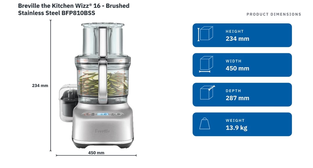 Breville the Kitchen Wizz® 16 - Brushed Stainless Steel BFP810BSS — product dimensions