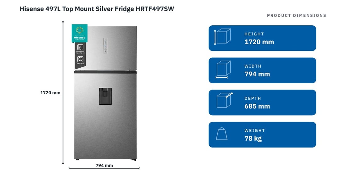 Hisense 497L Top Mount Silver Fridge HRTF497SW