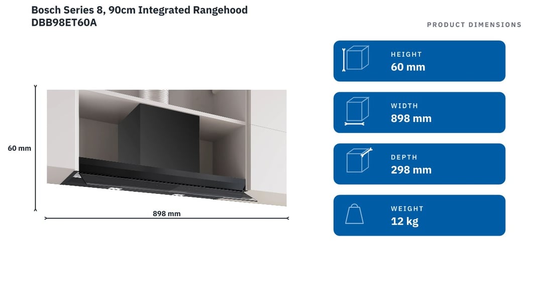 Bosch Series 8, 90cm Integrated Rangehood DBB98ET60A — product dimensions