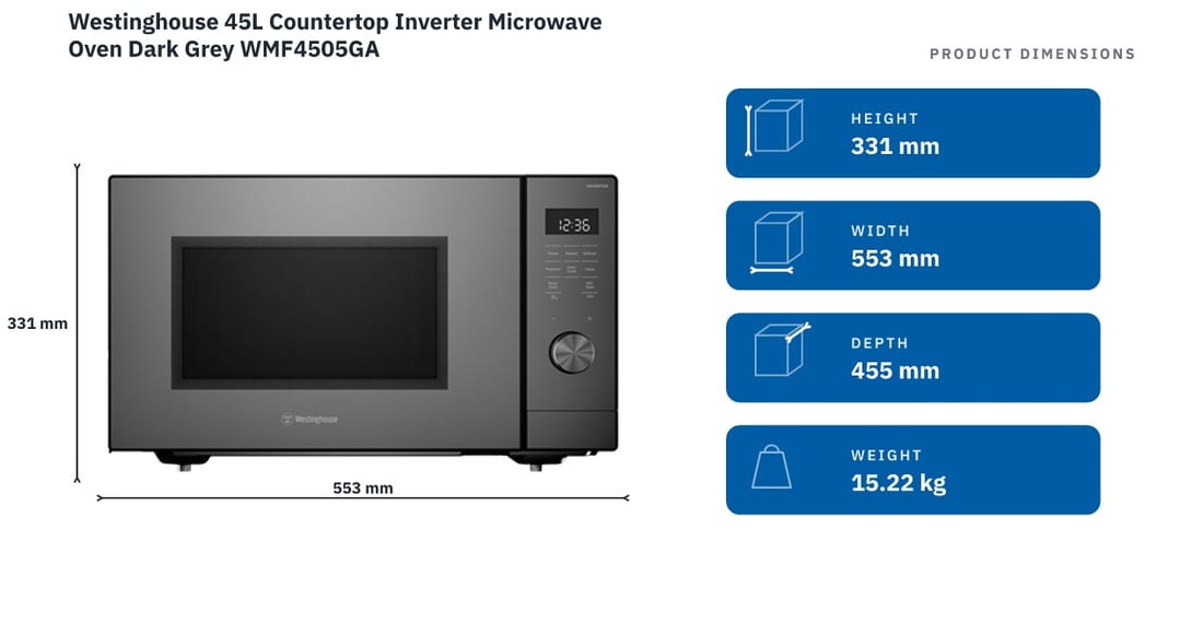 Westinghouse 45L Countertop Inverter Microwave Oven Dark Grey WMF4505GA