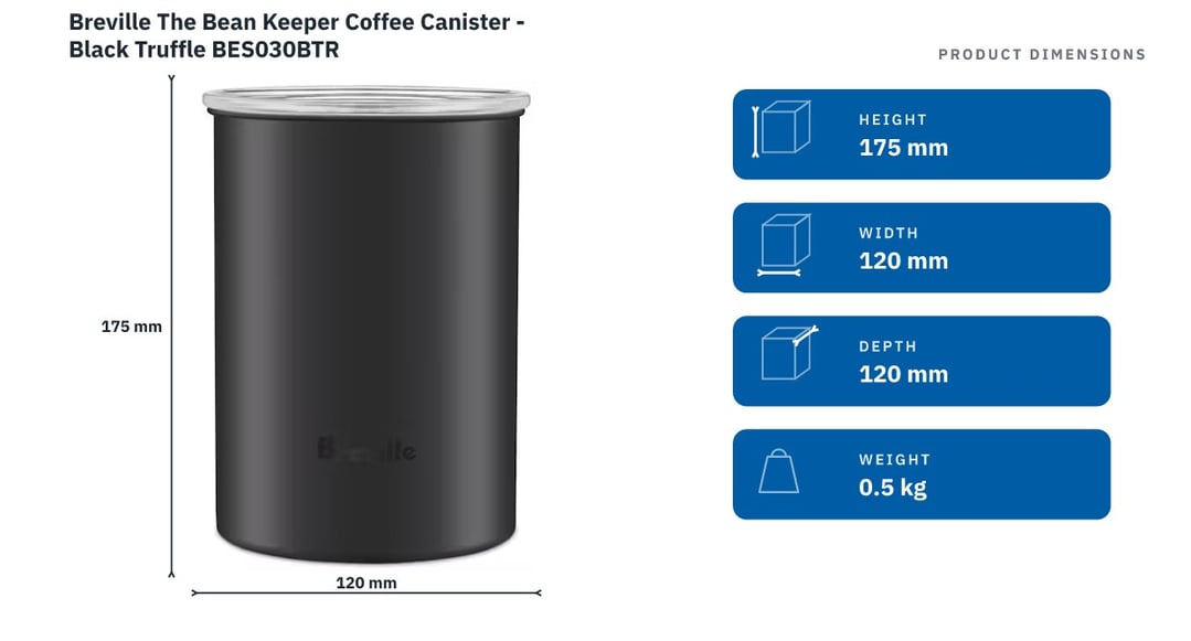 Breville The Bean Keeper Coffee Canister - Black Truffle BES030BTR — product dimensions