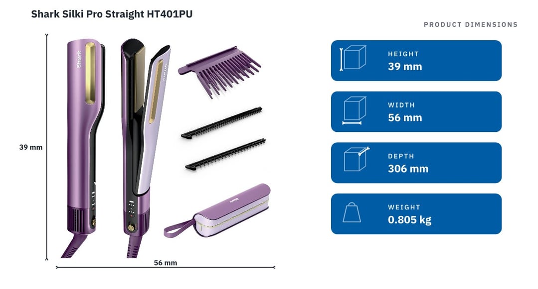 Shark Silki Pro Straight HT401PU — product dimensions