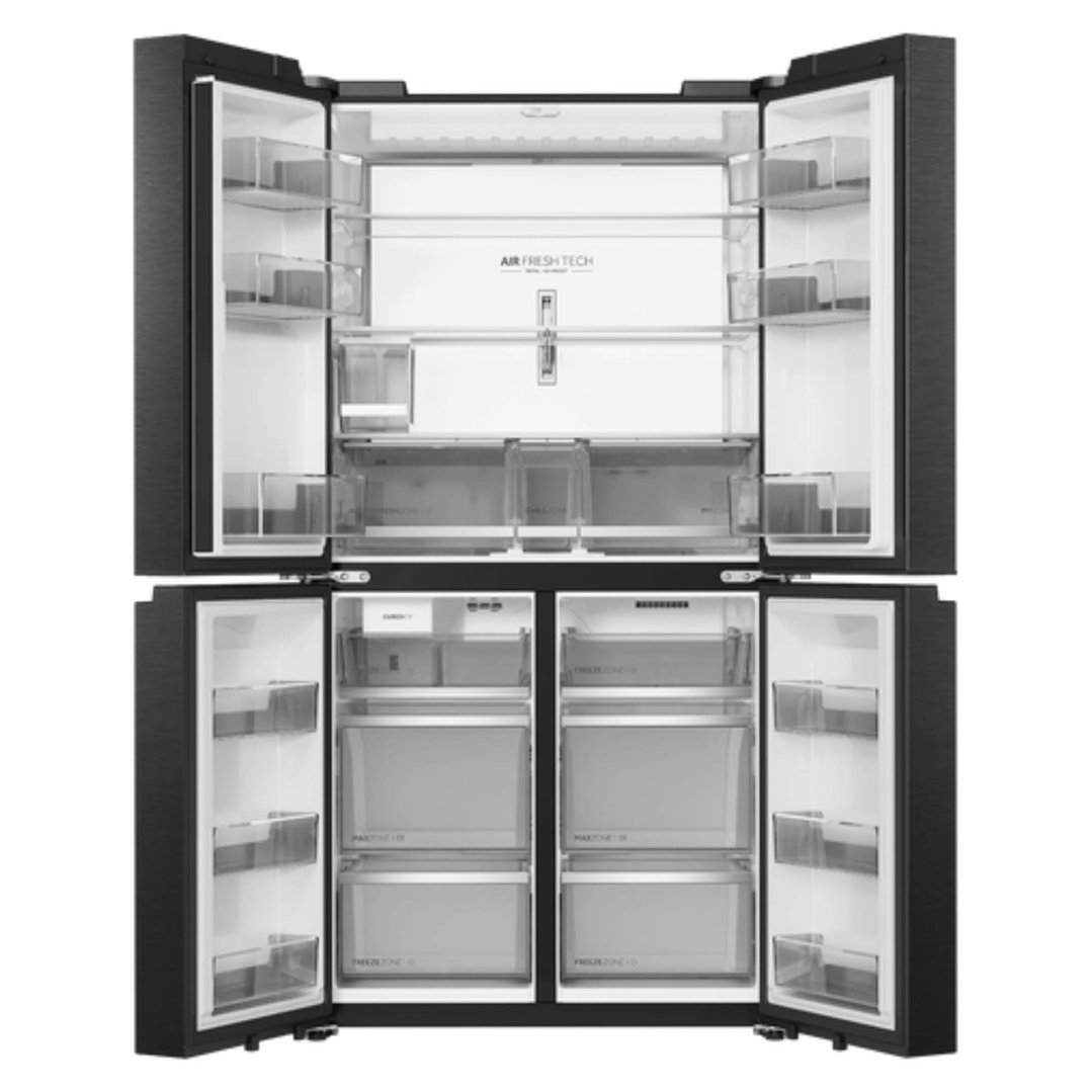 Haier 672L, Quad Door Refrigerator Freezer, Ice & Water, Non-Plumbed, Black HRF690YNC