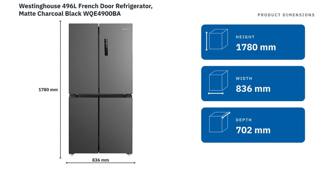 Westinghouse 496L French Door Refrigerator, Matte Charcoal Black WQE4900BA
