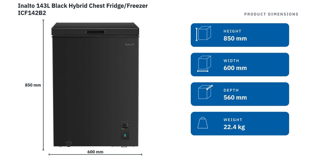 Inalto 143L Black Hybrid Chest Fridge/Freezer ICF142B2