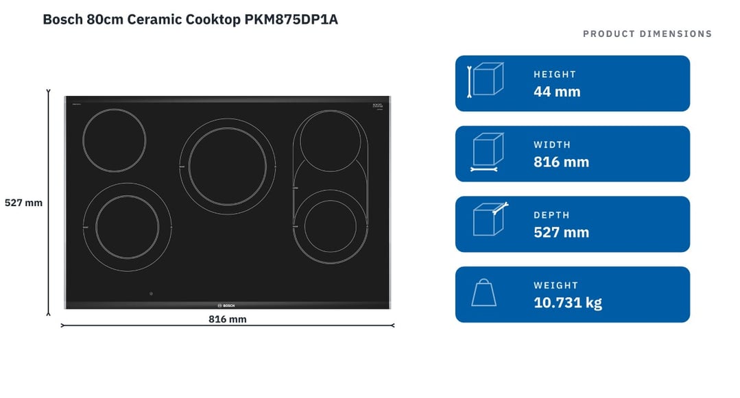 Bosch 80cm Ceramic Cooktop PKM875DP1A — product dimensions