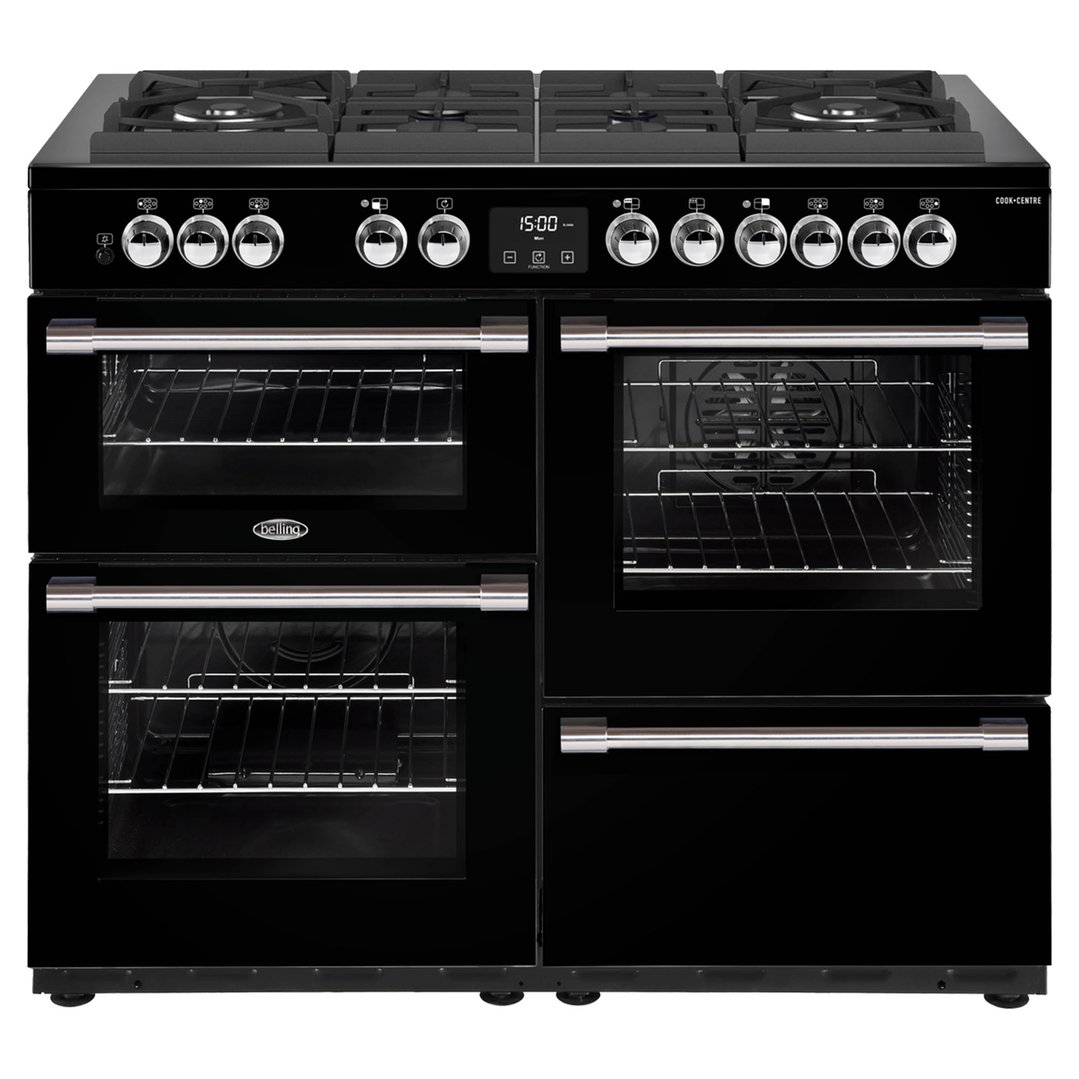 Belling CookCentre Deluxe 110cm Dual Fuel Range Cooker Black BCC1100DFB. Buy Online with