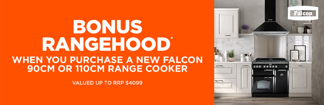 Bonus Rangehood* valued up to RRP $4099 when you purchase a new Falcon 90cm or 110cm Range Cooker
