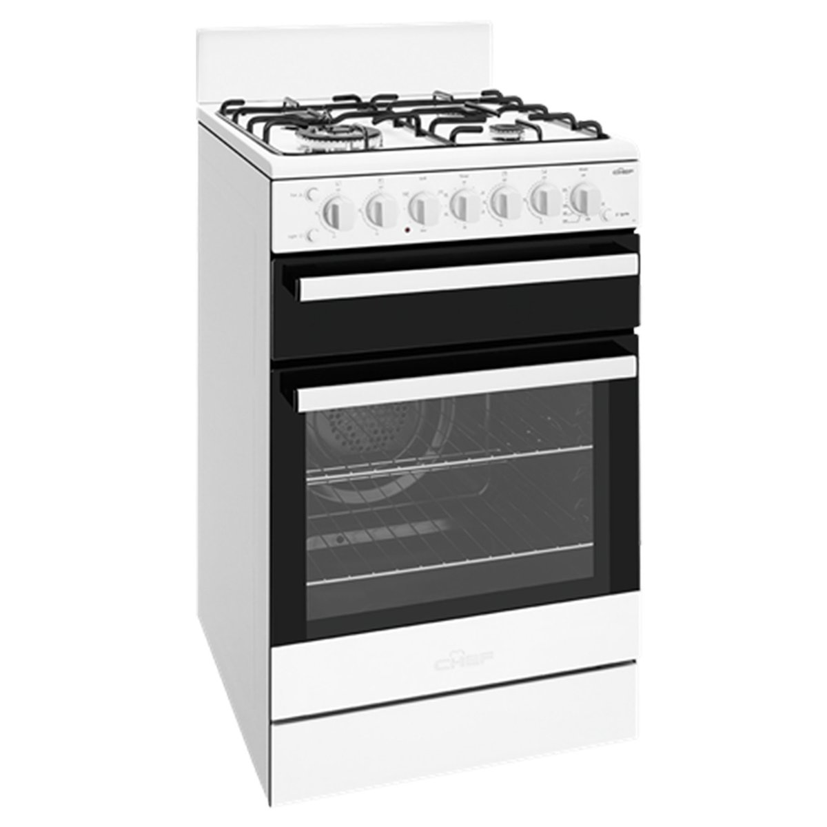 Chef 54cm White Upright Freestanding Cooker with Separate Grill CFG517WCH