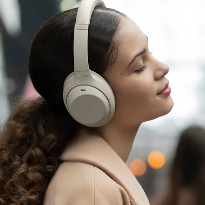 Woman wearing headphones