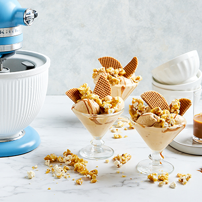 Salted Caramel Ice Cream With Peanut and Popcorn Brittle