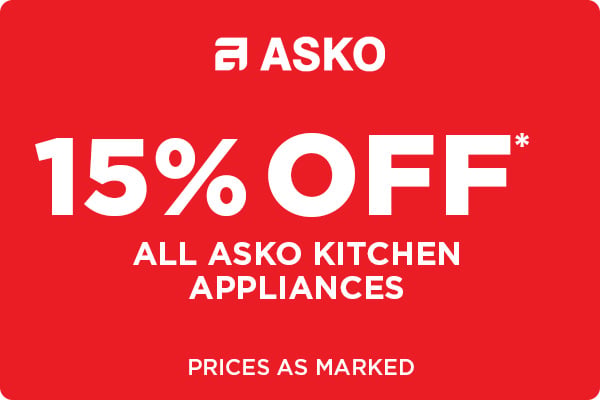 15% Off* on all Asko Appliances - Prices as Marked