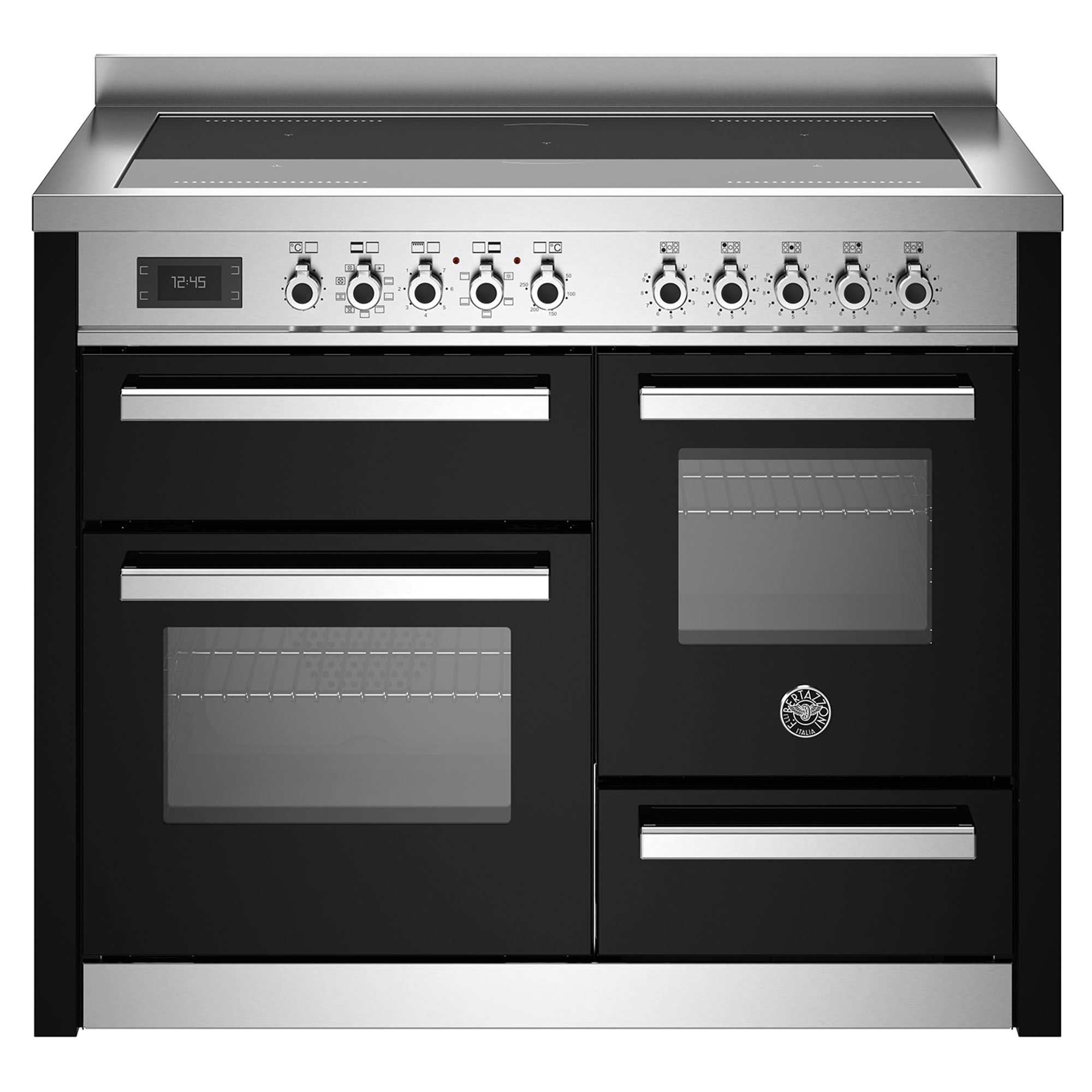 Bertazzoni Pro 1100mm Cooker 5 Zone Induction, Electric Triple Oven - Black PRO115I3ENET