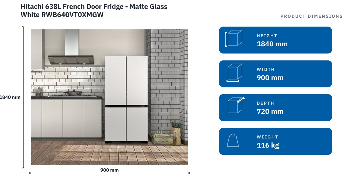 Hitachi 638L French Door Fridge Matte Glass White - Bing Lee