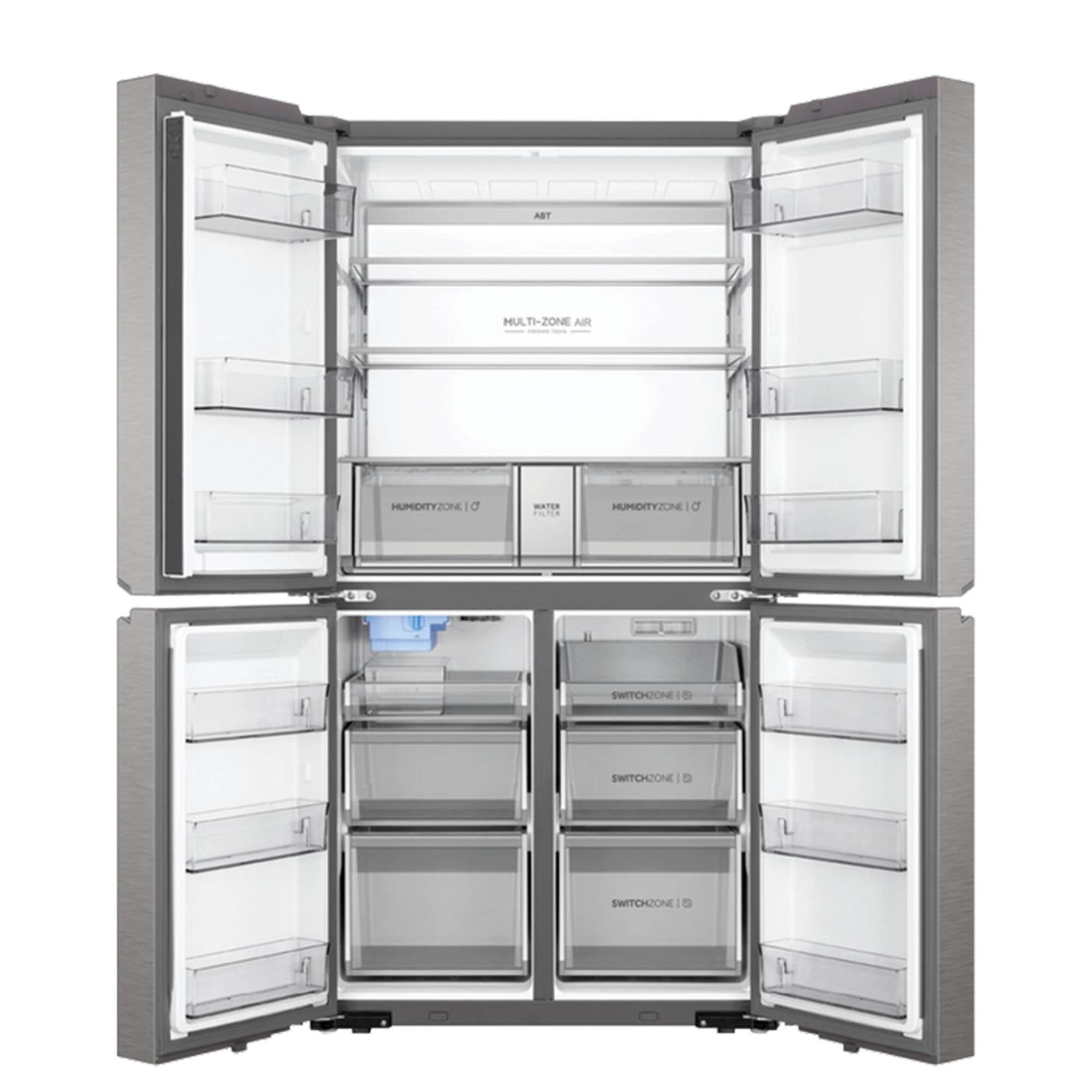 Haier Quad Door Refrigerator Freezer, 91cm, 623L, Ice & Water Satina
