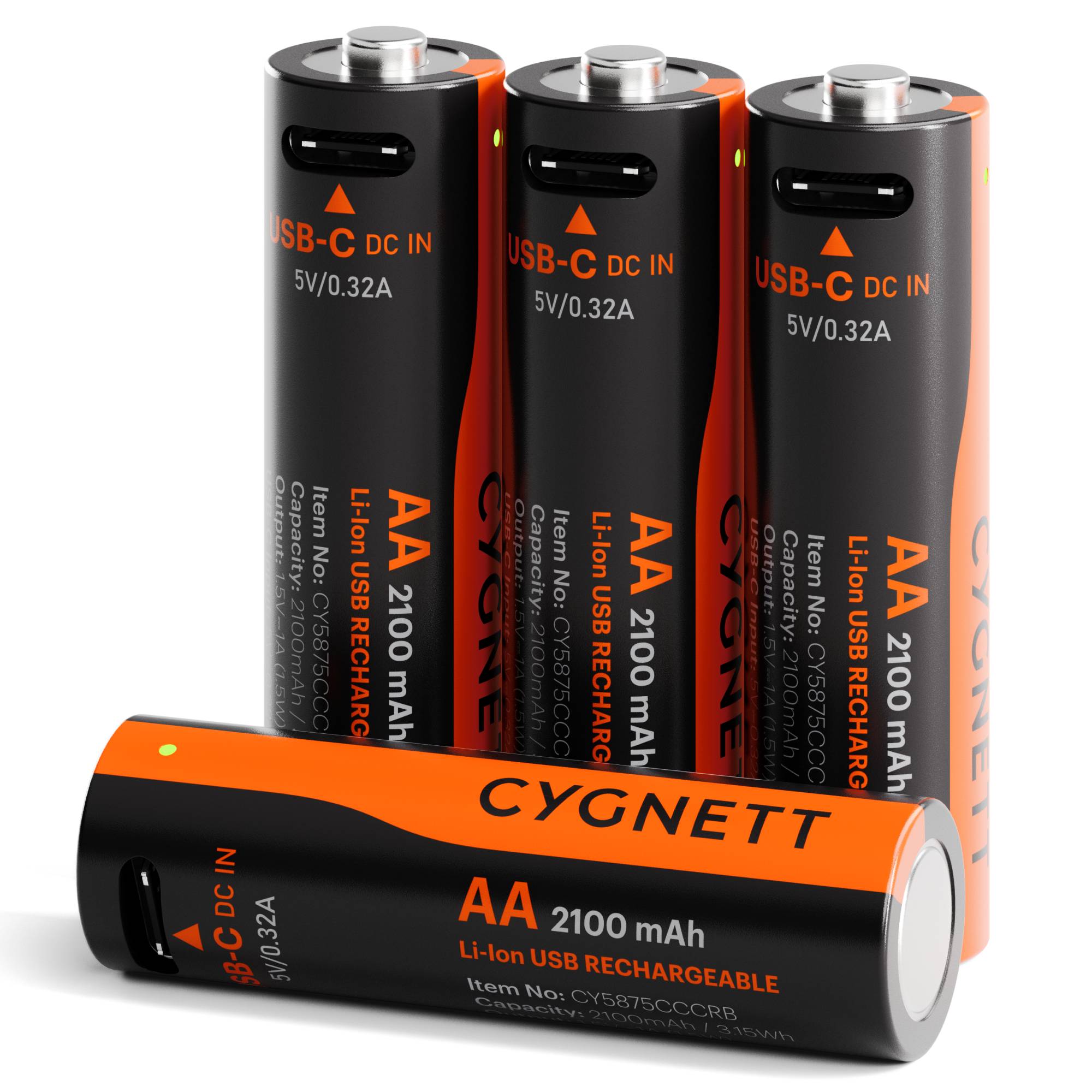 Cygnett AA USB-C Rechargeable Battery - 4 Pack - Black CY5875CCCRB