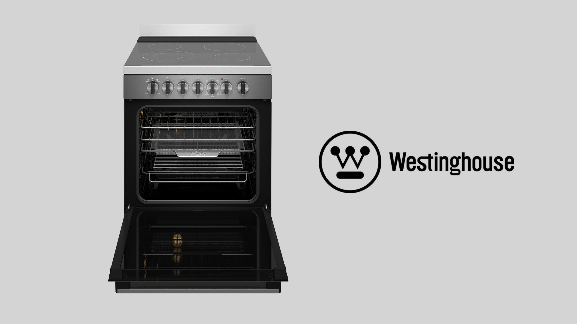 Westinghouse 60cm freestanding electric oven with airfry, dark